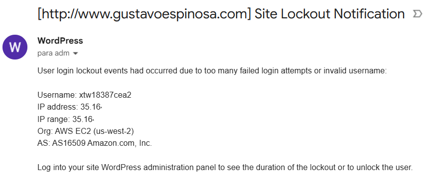 Alerta de intento de acceso a WP